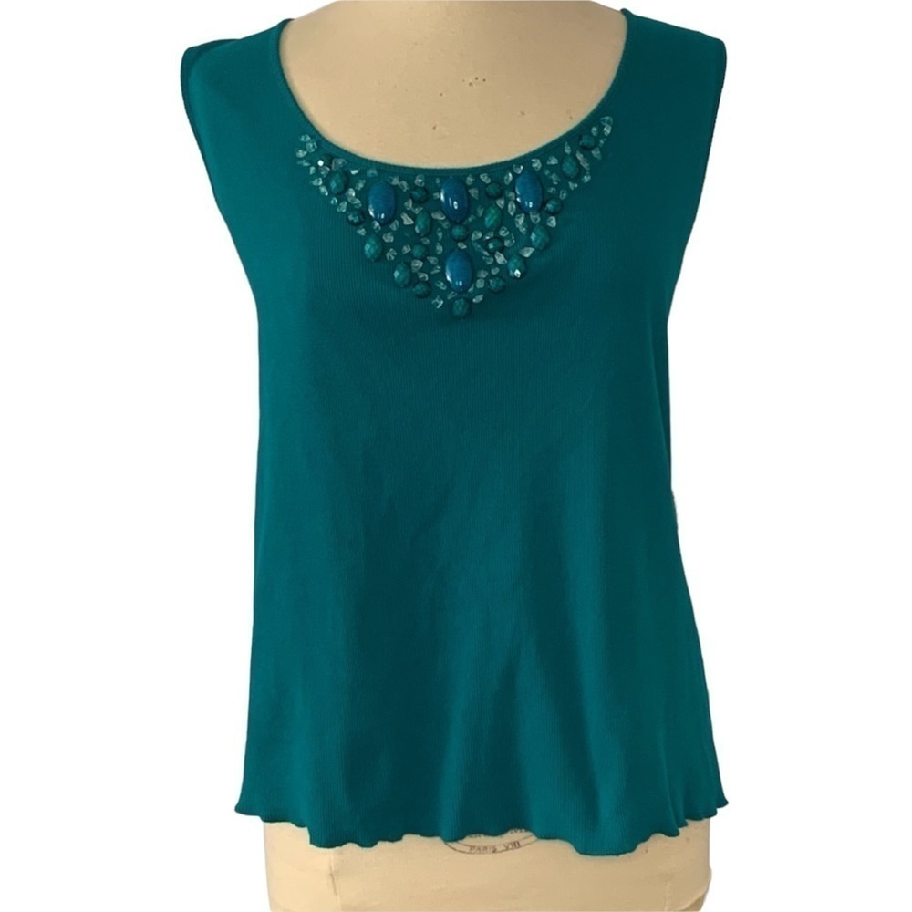 Ruby Rd.  turquoise embellished beaded stone ribbed tank size 3x